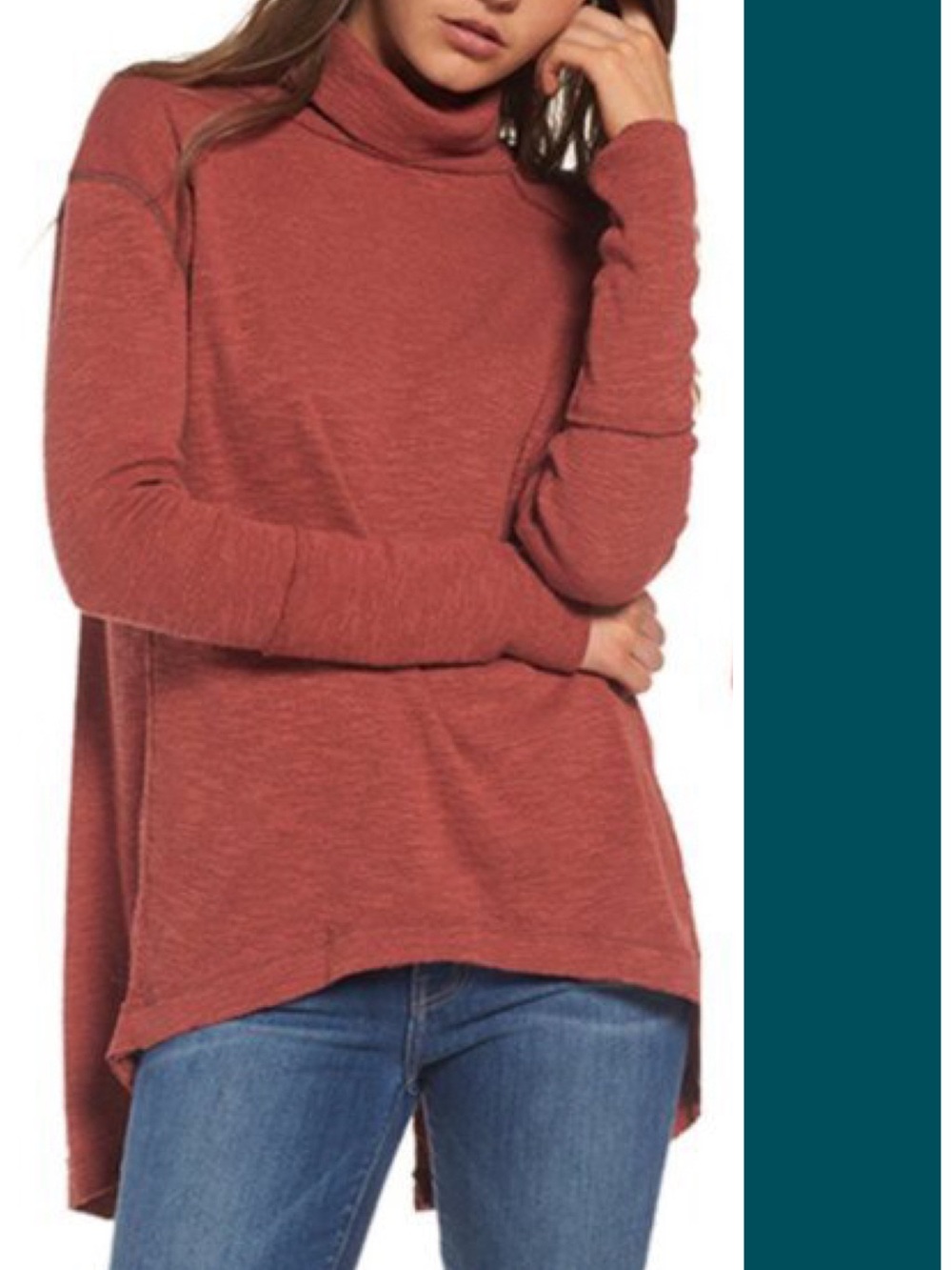 Free People We The Free Split Back Turtleneck Top Pullover in Orange Size S EUC